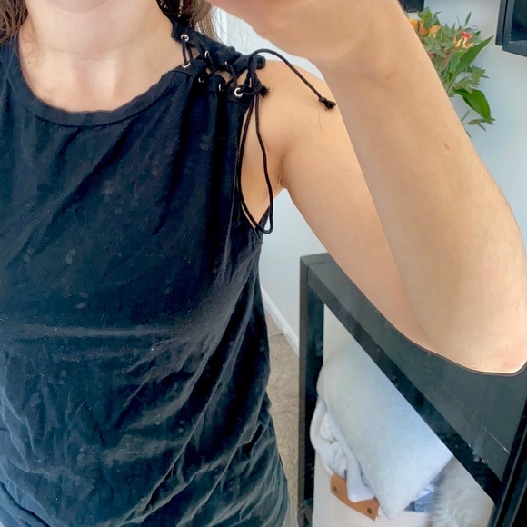 Zara Black Lace Up Side Grommet Muscle Tank - Picture 4 of 6